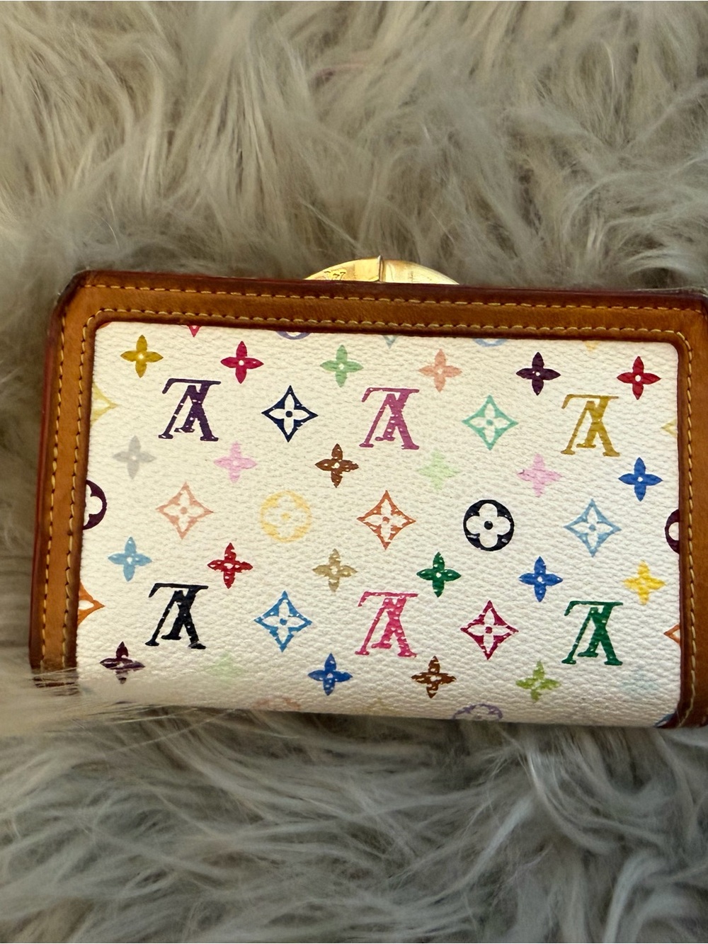 Louis Vuitton Multicolor Monogram White Canvas Wallet with Brown Trim - Picture 3 of 16